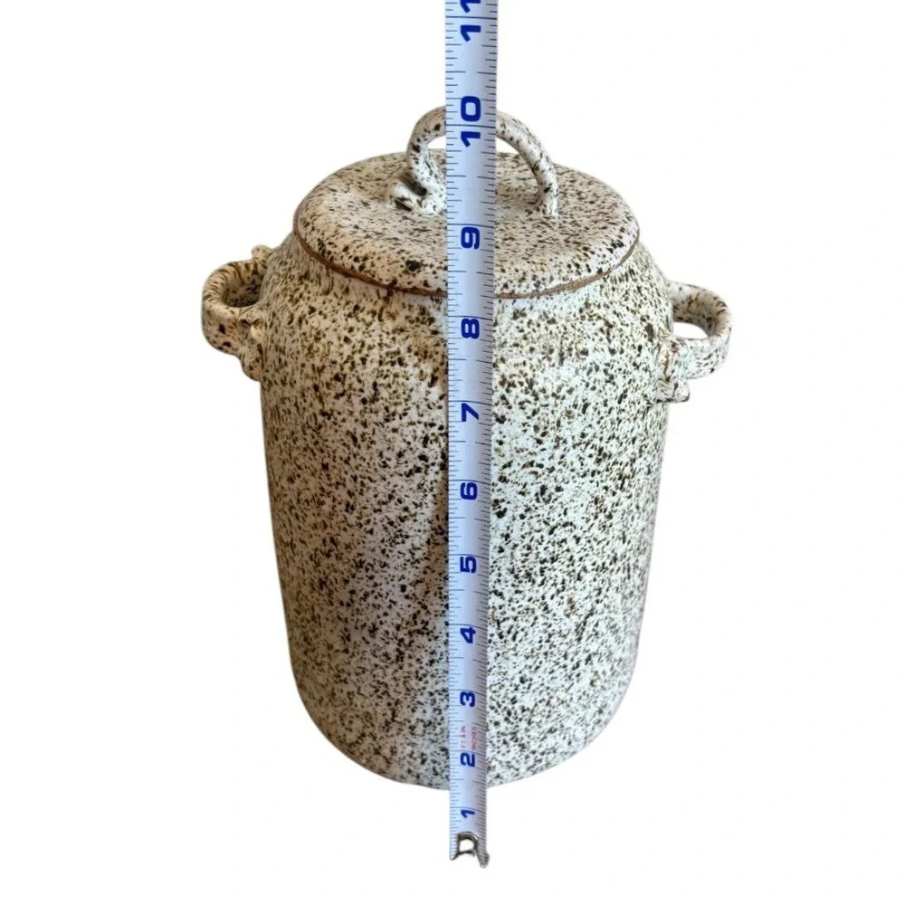 Handmade Speckled Ceramic Lidded Canister Rustic Stoneware Jar with Handles 10